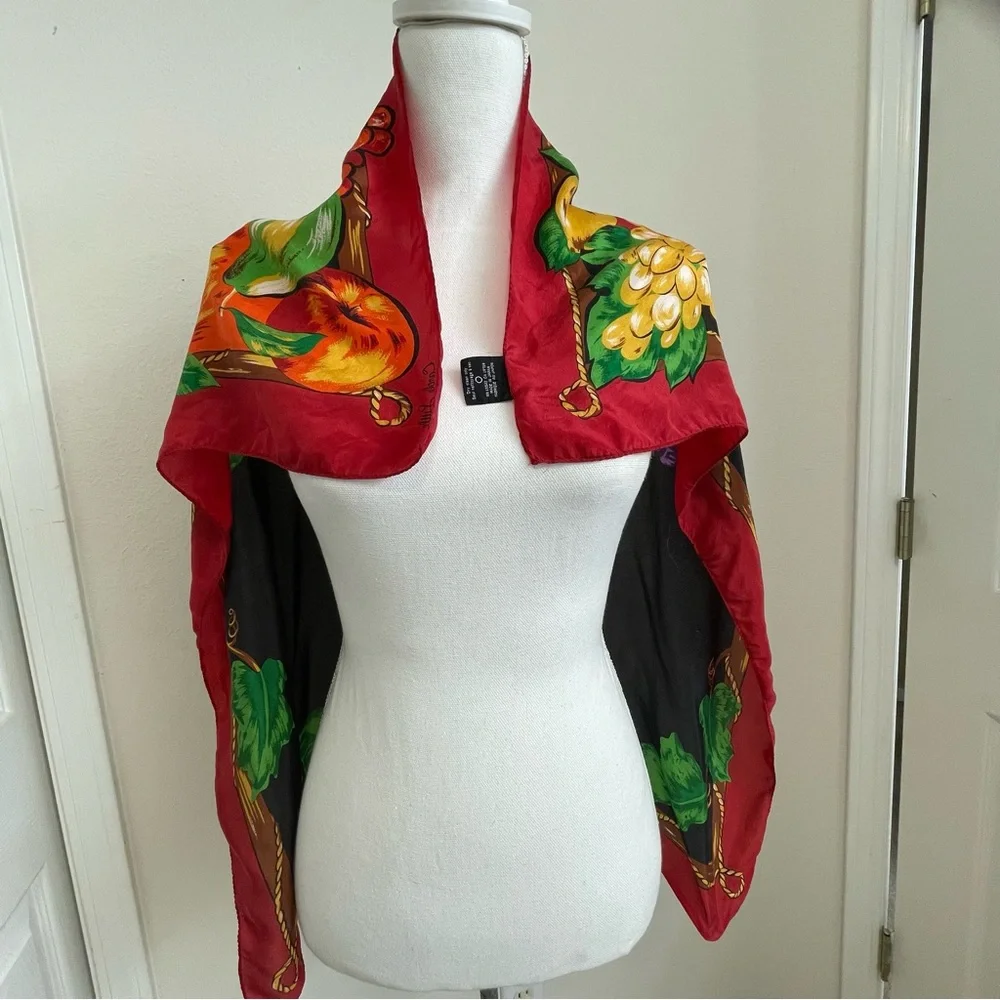 Carole Little‎ Red and Black 100% Silk Scarf Floral Print boho peasant party